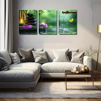 3pcs Purple Flowers & Serene Waters Wall Art Set Canvas Unframed - High Quality Print 100% Australian Made Wall Canvas