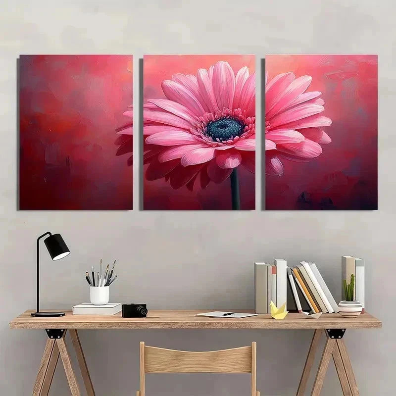 3pcs Pink Daisy Vibrant Floral Décor Perfect Wall Art Set Canvas Framed 50x70cm - High Quality Print 100% Australian Made Wall Canvas Ready to Hang - Bella Home Decor