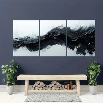 3pcs Abstract Black and White Minimalist Textured Metal Print Ready to Hang Art