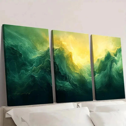 3pcs Vibrant Green & Yellow Swirl Design A Wall Art Set Canvas Framed 40x60cm - High Quality Print 100% Australian Made Wall Canvas Ready to Hang
