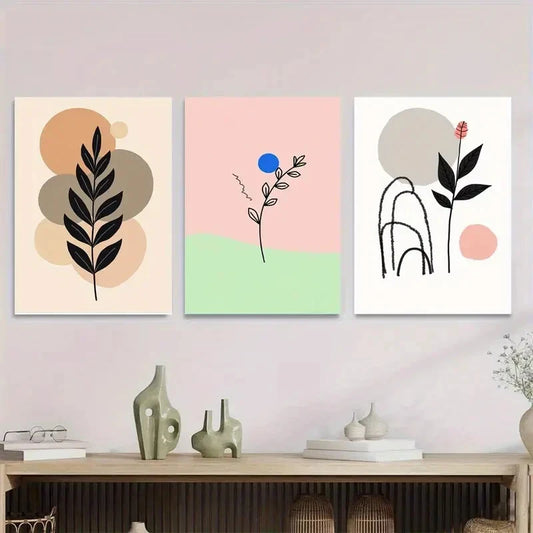 3pcs Modern Abstract Botanical 3 Minimalist Wall Art Set Canvas Framed 40x60cm - High Quality Print 100% Australian Made Wall Canvas Ready to Hang