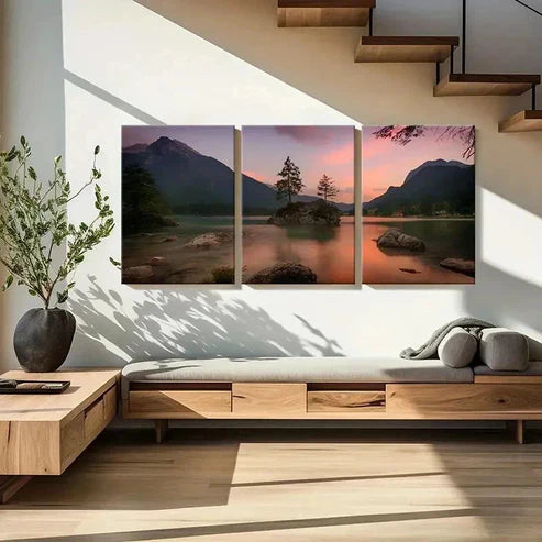 3pcs Lake Trees Rocks and Mountains Landscape Wall Art Canvas Unframed - High Quality Print 100% Australian Made Wall Canvas