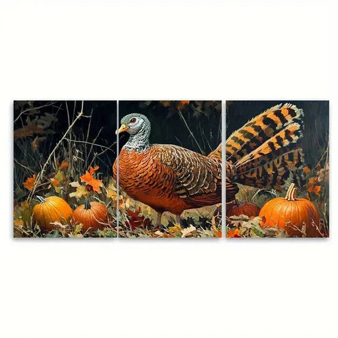 3pcs Thankful Design with Foliage & Pumpkins Wall Art Set Canvas Unframed - High Quality Print 100% Australian Made Wall Canvas