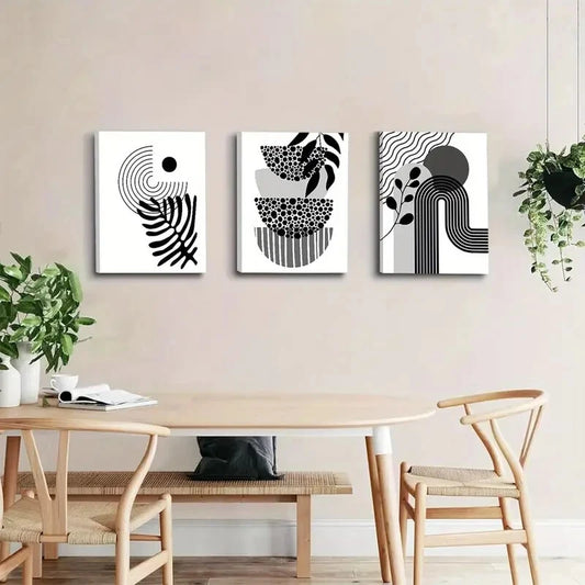 3pcs Geometric Line Leaf Metal Print Ready to Hang Art