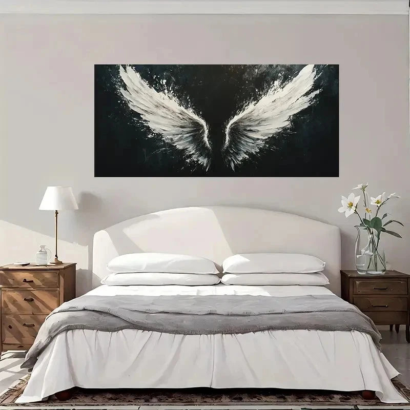 White Feather Wings Abstract Wall Art Canvas Office Home Room Framed 120x60cm