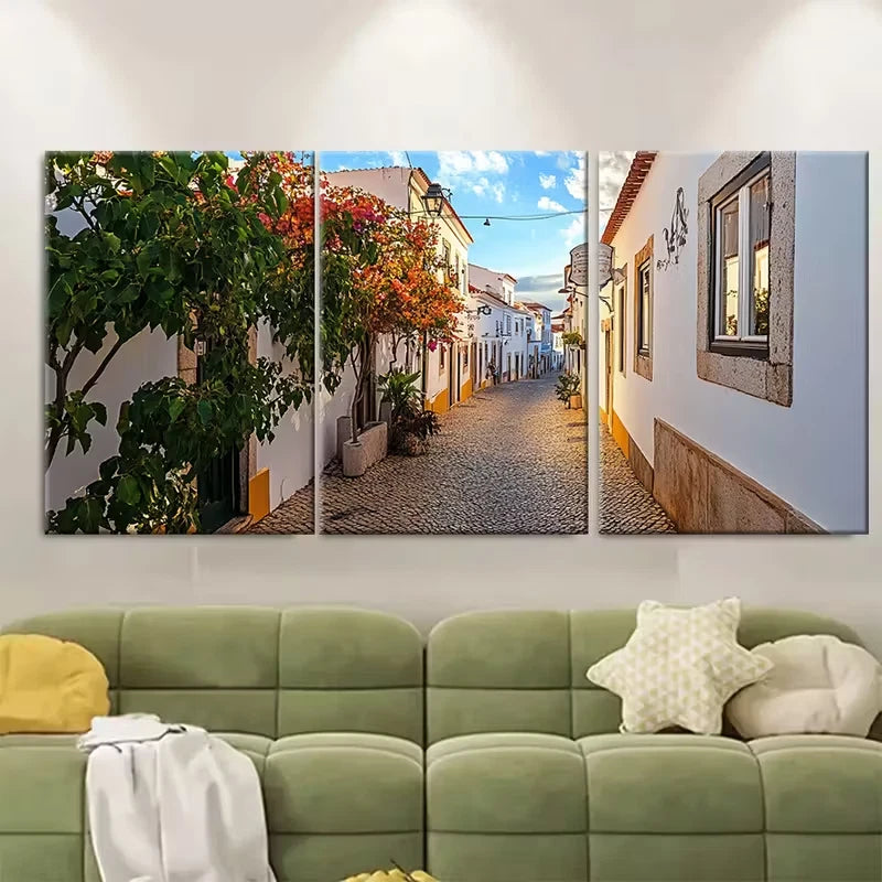 3pcs Vibrant Old Streets Scene Metal Print Ready to Hang Art
