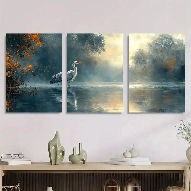 3pcs Dark Grey Background Serene Nature Scene Metal Print Ready to Hang Art - Bella Home Decor