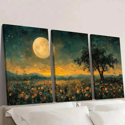 3pcs Moonlit Meadow Wildflower MW     Wall Art Set Canvas Framed 40x60cm - High Quality Print 100% Australian Made Wall Canvas Ready to Hang