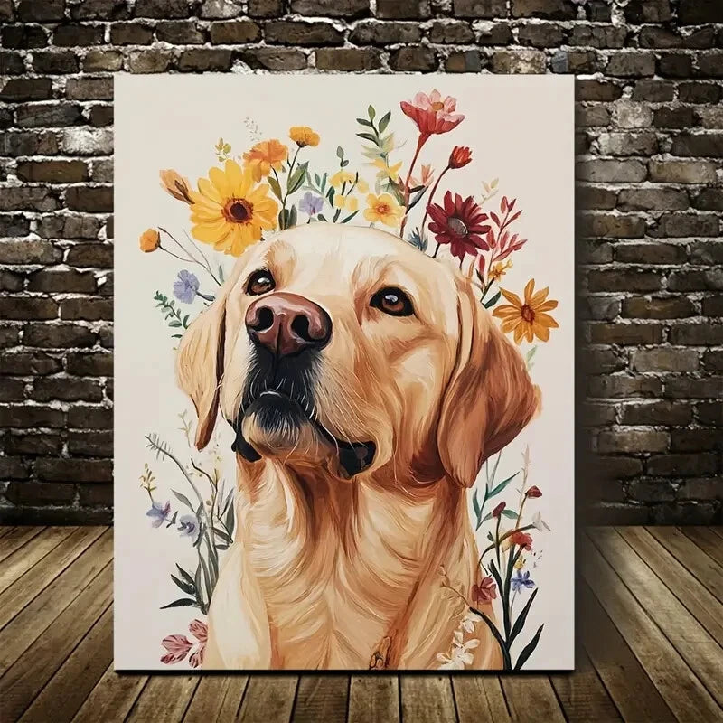 Cute Labrador Retriever with Vibrant Painting 40x60cm Metal Print Ready to Hang
