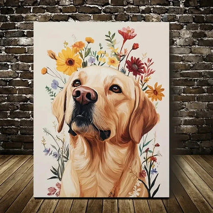 Cute Labrador Retriever with Vibrant Painting 40x60cm Metal Print Ready to Hang