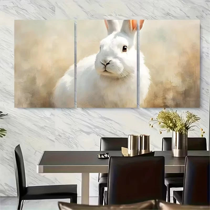 3pcs Adorable White Rabbit Metal Print Ready to Hang Art - Bella Home Decor