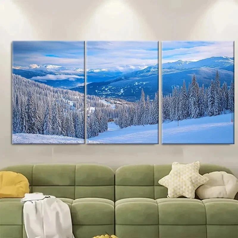 3pcs Big White Ski Resort Capturing Canada KL  Wall Art Set Canvas Framed 60x90cm - High Quality Print 100% Australian Made Wall Canvas Ready to Hang - Bella Home Decor