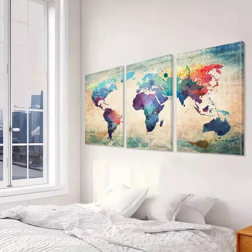 3pcs Colorful World Map Art Set Canvas Unframed - High Quality Print 100% Australian Made Wall Canvas