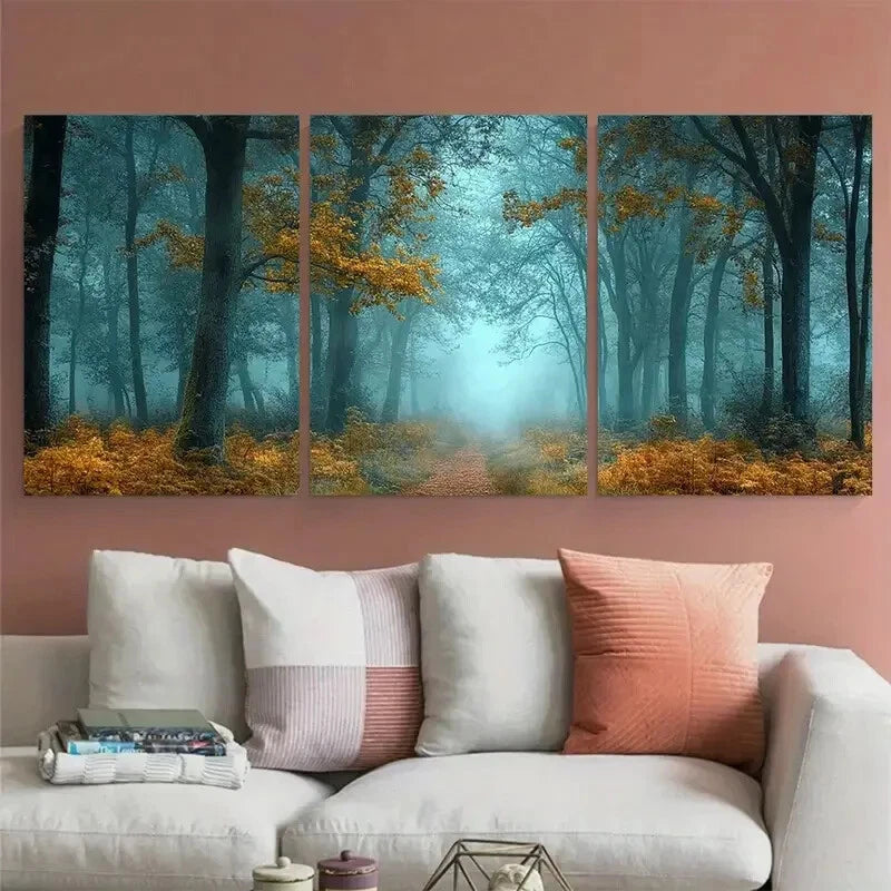 3pcs Enchanting Misty Woodland Fairytale Forest Metal Print Ready to Hang Art - Bella Home Decor