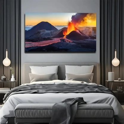 Dramatic Volcanic Eruption Wall Art Canvas Office Home Room Framed 120x60cm
