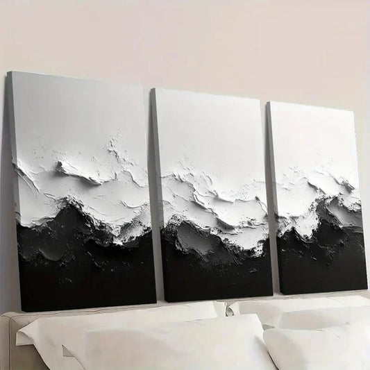 3pcs Black and White Abstract Textured AT Wall Art Set Canvas Framed 60x90cm - High Quality Print 100% Australian Made Wall Canvas Ready to Hang