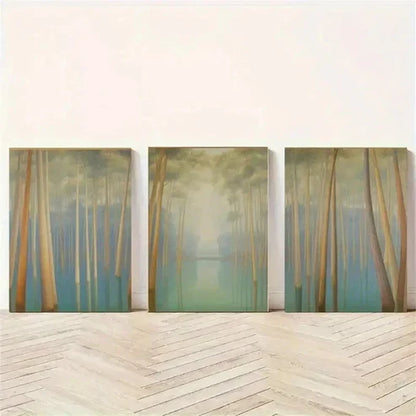 3pcs Tall Trees, Misty Forest, Water Reflection  Wall Art Set Canvas Unframed - High Quality Print 100% Australian Made Wall Canvas