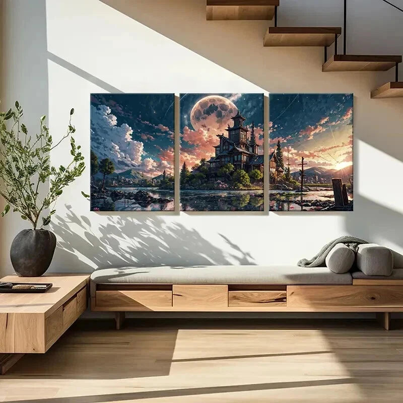 3pcs Japanese Style Temple Vintage  Wall Art Set Canvas Framed 40x60cm - High Quality Print 100% Australian Made Wall Canvas Ready to Hang - Bella Home Decor