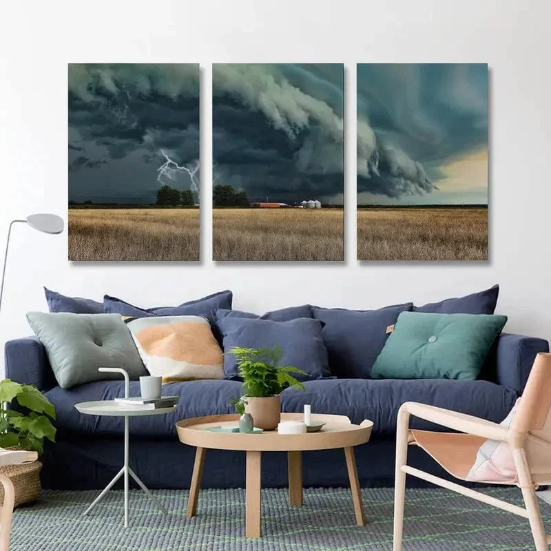 3pcs Close-Up of Nature Tornado Lightning Metal Print Ready to Hang Art - Bella Home Decor