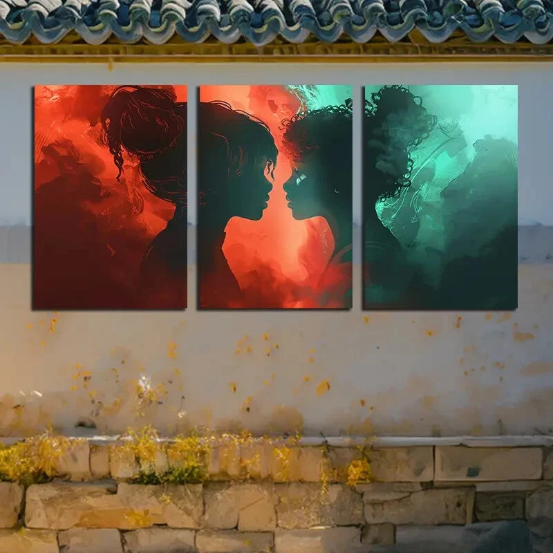 3pcs Vibrant two Women Facing each other Metal Print Ready to Hang Art - Bella Home Decor