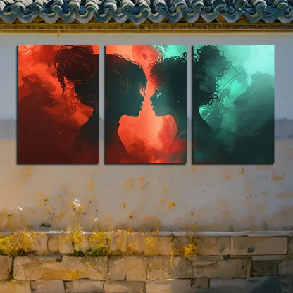 3pcs Vibrant two Women Facing each other Metal Print Ready to Hang Art - Bella Home Decor