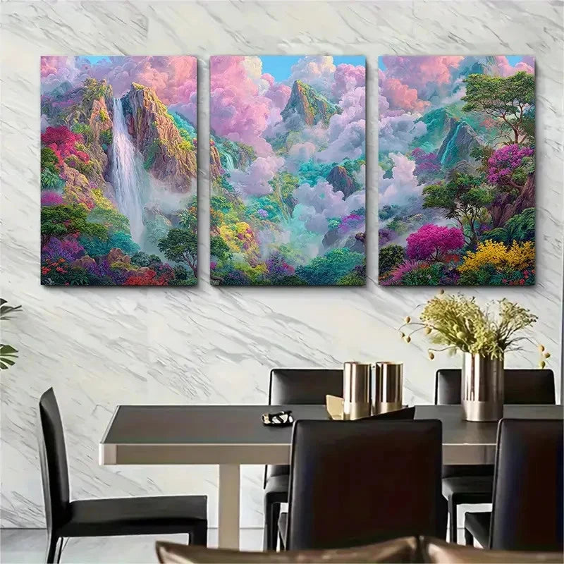 3pcs Cute Waterfall Painting Pastel Perfect Wall Art Set Canvas Framed 40x60cm - High Quality Print 100% Australian Made Wall Canvas Ready to Hang - Bella Home Decor