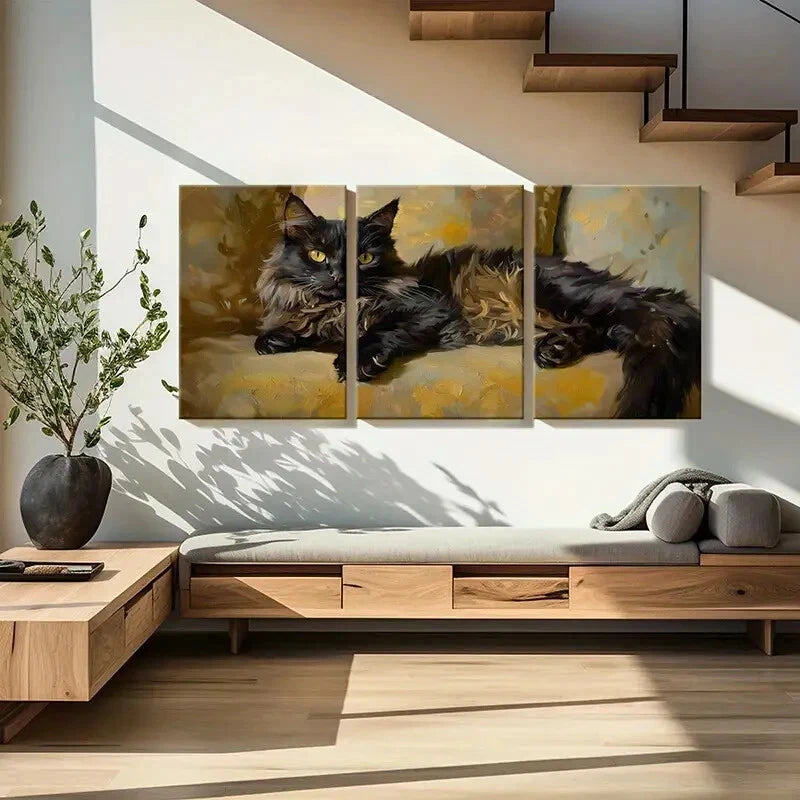 3pcs Artistic Abstract Animal Cat Painting Metal Print Ready to Hang Art - Bella Home Decor