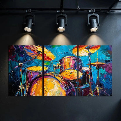 3pcs Abstract Drum Set Painting Metal Print Ready to Hang Art - Bella Home Decor