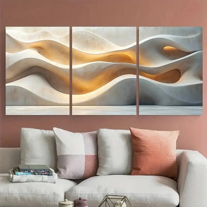 3pcs Vibrant Light Beige Minimalist Soft Shapes Metal Print Ready to Hang Art - Bella Home Decor
