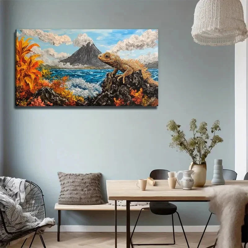 Island Lizard Suitable Wall Art Canvas Office Home Room Framed 120x60cm