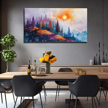 Mountain View Sun Suitable Wall Art Canvas Office Home Room Framed 120x60cm