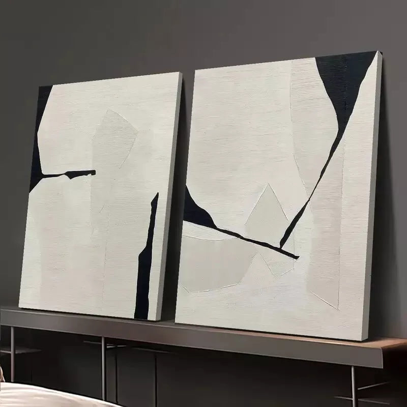 2pcs Black & Beige Wabi Sabi Style Canvas Framed 50x75cm - High Quality Print 100% Australian Made Wall Canvas Ready to Hang - Bella Home Decor