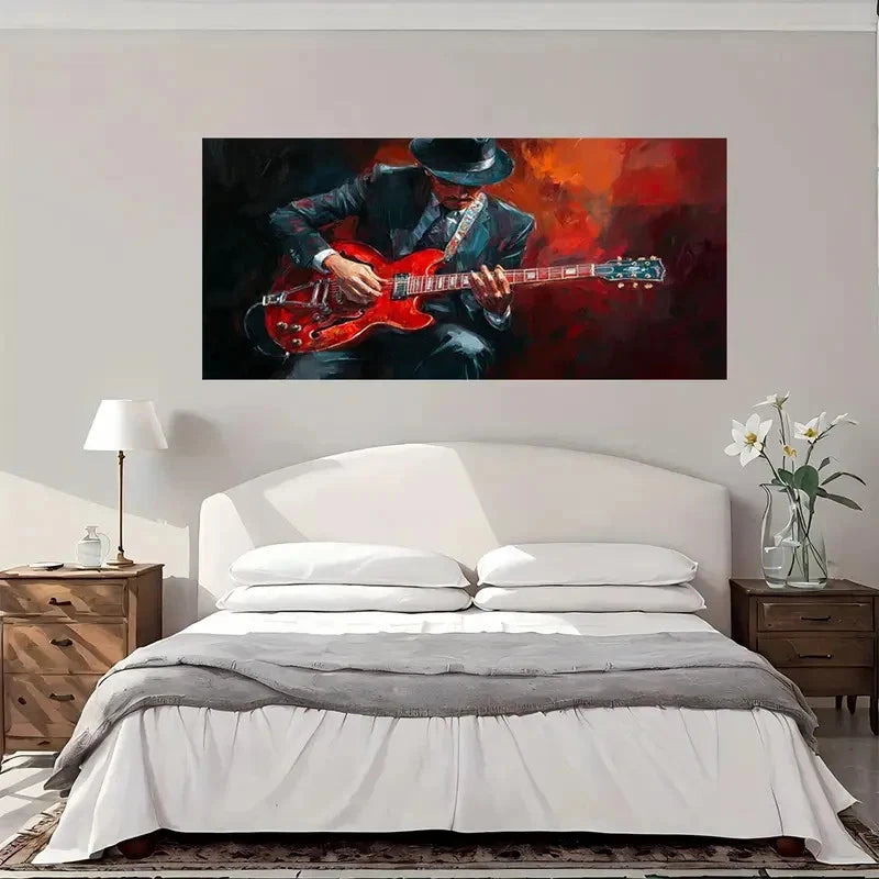 Guitarist Modern Vintage Wall Art Canvas Office Home Room Framed 120x60cm
