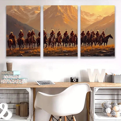 3pcs Sunset Mountain Cowboys & Horses F  Wall Art Set Canvas Framed 40x60cm - High Quality Print 100% Australian Made Wall Canvas Ready to Hang