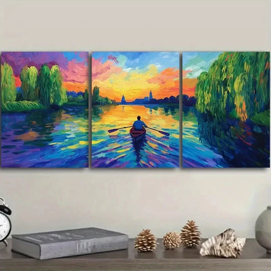 3pcs Abandoned Lake, Classic Modern Metal Print Ready to Hang Art