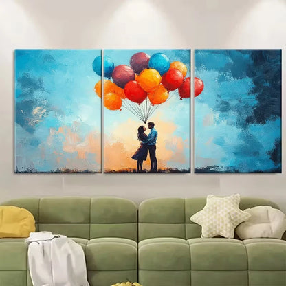 3pcs Couple in Blue Harness with Colorful Balloons Metal Print Ready to Hang Art - Bella Home Decor