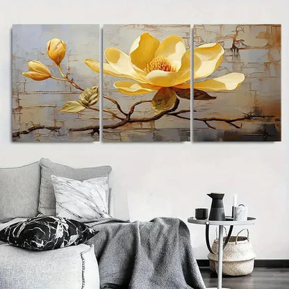 3pcs Elegant Yellow Flower Branch Wall Art Set Canvas Unframed - High Quality Print 100% Australian Made Wall Canvas