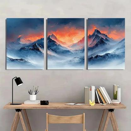 3pcs Blush and Black Mountain Landscape Metal Print Ready to Hang Art - Bella Home Decor