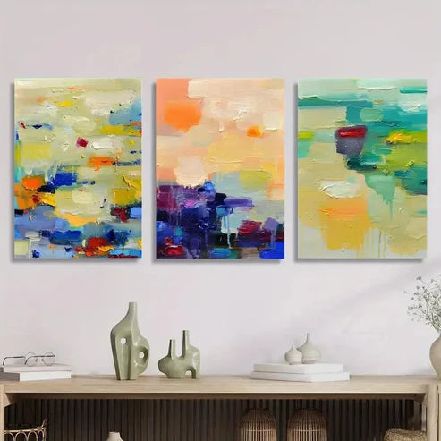 3pcs Abstract Textured Painting, Vibrant Colors Wall Art Set Canvas Unframed - High Quality Print 100% Australian Made Wall Canvas - Bella Home Decor