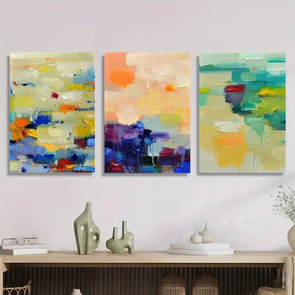 3pcs Abstract Textured Painting, Vibrant Colors Wall Art Set Canvas Unframed - High Quality Print 100% Australian Made Wall Canvas - Bella Home Decor