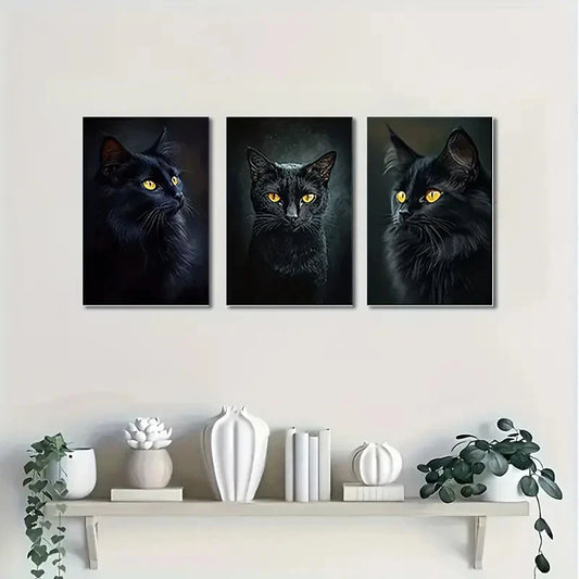 3pcs Vintage Black Cat Classic Anime Wall Art Canvas Framed 60x90cm - High Quality Print 100% Australian Made Wall Canvas Ready to Hang