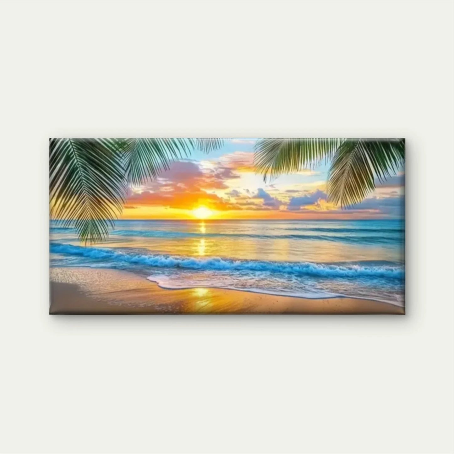 Palm Trees Waves Beach Wall Art Canvas Office Home Room Framed 120x60cm