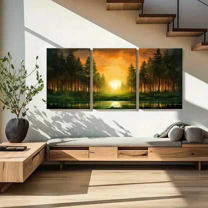 3pcs Sunset Landscape Forest Reflection Metal Print Ready to Hang Art - Bella Home Decor