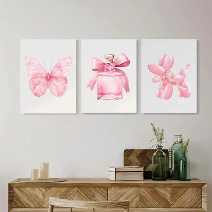 3pcs Pink Bow Decor Watercolor Bow Design  Canvas Framed 50x70cm - High Quality Print 100% Australian Made Wall Canvas Ready to Hang