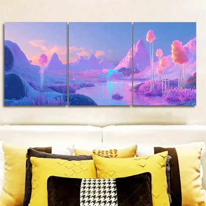 3pcs Alien Landscape Art Deco Modern  Wall Art Set Canvas Framed 50x70cm - High Quality Print 100% Australian Made Wall Canvas Ready to Hang - Bella Home Decor