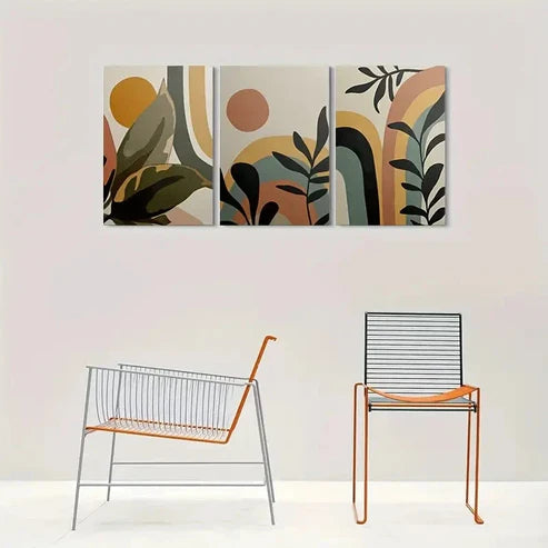 3pcs Abstract Geometric Vibrant Wall Art Set Canvas Unframed - High Quality Print 100% Australian Made Wall Canvas - Bella Home Decor
