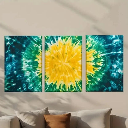 3pcs Yellow and Green Tie Dye Painting Wall Art Set Canvas Framed 50x70cm - High Quality Print 100% Australian Made Wall Canvas Ready to Hang