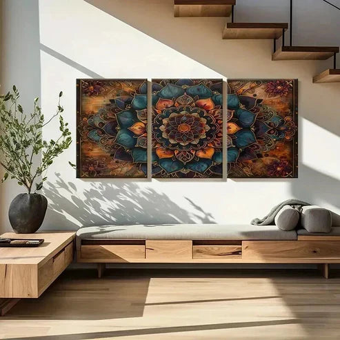 3pcs Abstract Mandala Floral Ornate Wall Art Canvas Unframed - High Quality Print 100% Australian Made Wall Canvas - Bella Home Decor