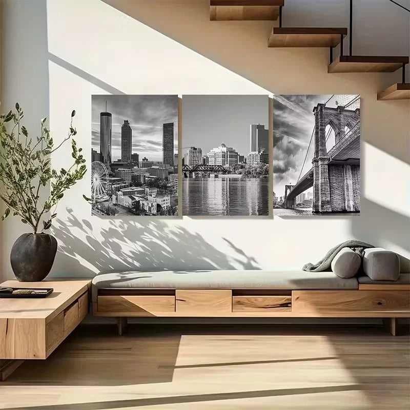 3pcs Atlanta Black and White Metal Print Ready to Hang Art - Bella Home Decor