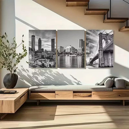3pcs Atlanta Black and White Metal Print Ready to Hang Art - Bella Home Decor